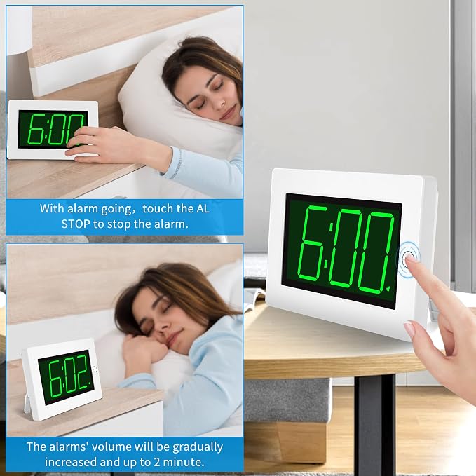 KWANWA Large Digital Alarm Clock, 3" LED Display Battery Operated, Dimmable Auto Night Mode, Easy to Read for Seniors Visually Impaired, Cordless Wall Clock or Table Clock for Bedroom Kitchen RV