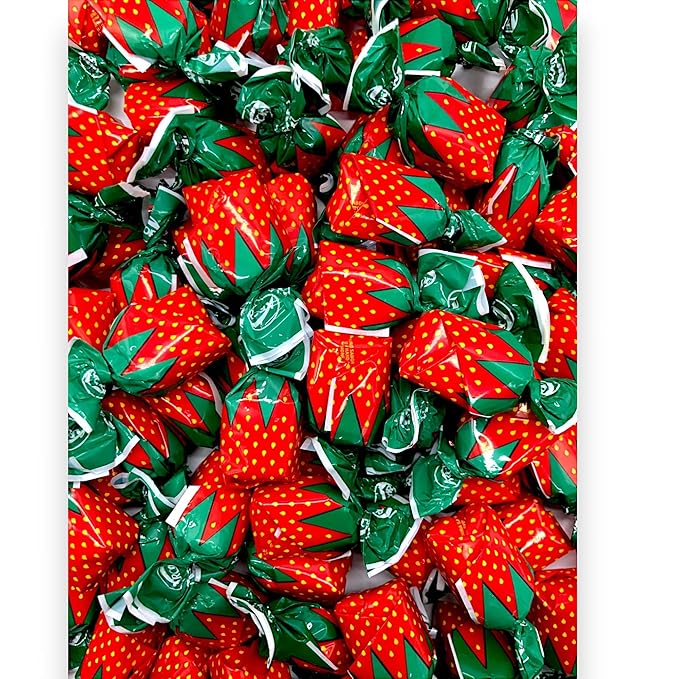 Gourmet Strawberry Hard Candy -Flavorful Gourmet Strawberry Bon Bons -1.5 lbs Authentic Straw berry Candy with Delicious Filling- Individually wrapped for Freshness-Approx 100 Pieces(24 oz)