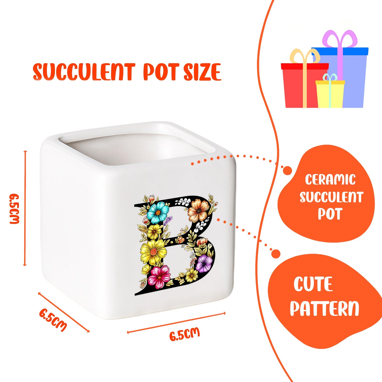 BJDAMAI Succulent Planter Flower Plant Pot Small, Girls Stuff Decor Item Accessories Things Merchandise Gift Essentials Aesthetic (Letter B)