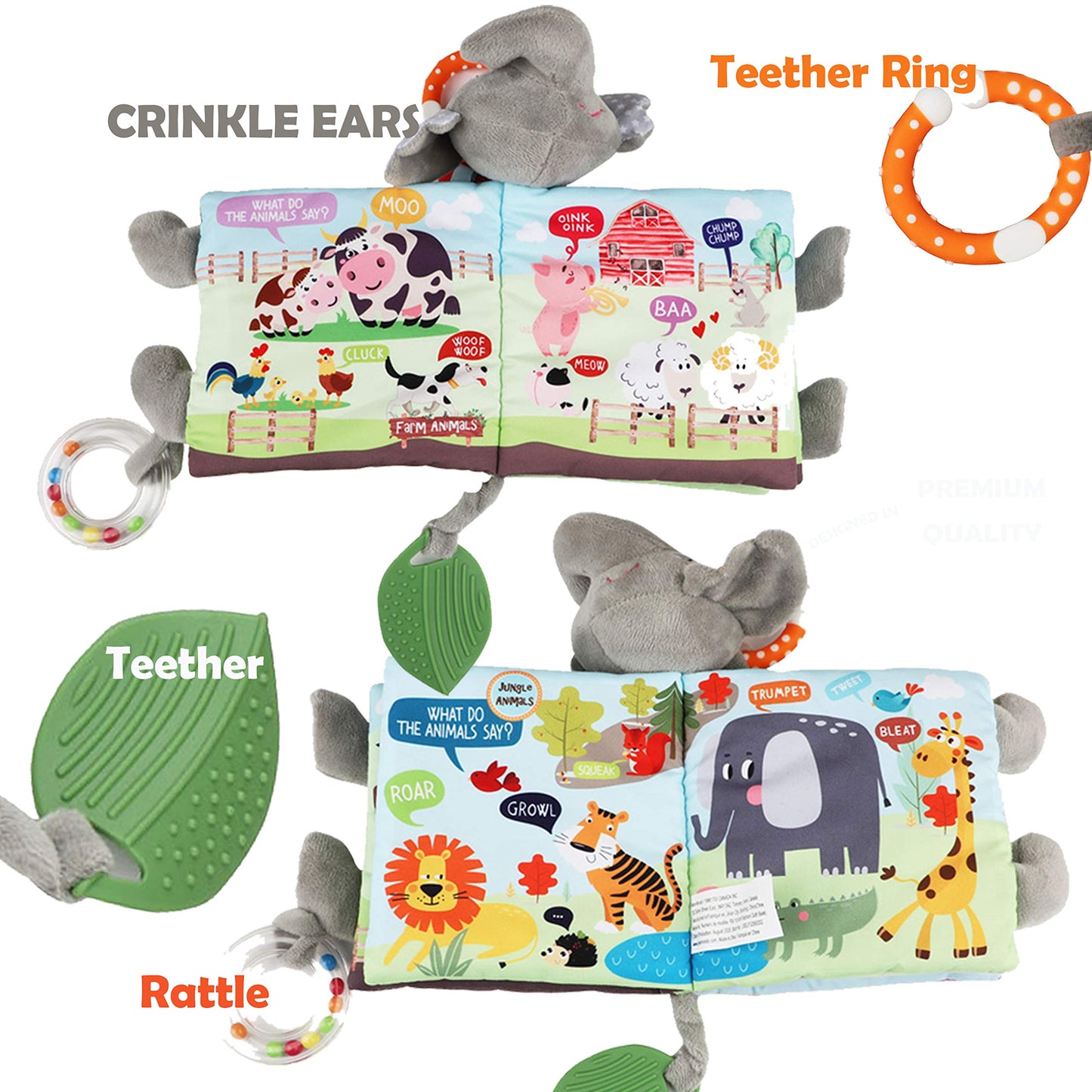 Fish Crinkle Book and Elephant Baby Toy for Babies Infants Toddlers