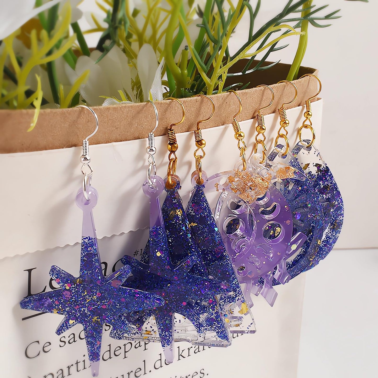 Szecl 3Pcs Moon Star Earring Silicone Mold with Hole 36 Cavities Astral Butterfly Snake Astronomy Cloud Sun Shape Resin Casting Mold Keychain Necklace Pendant Handmade DIY Craft Jewelry Making Tool