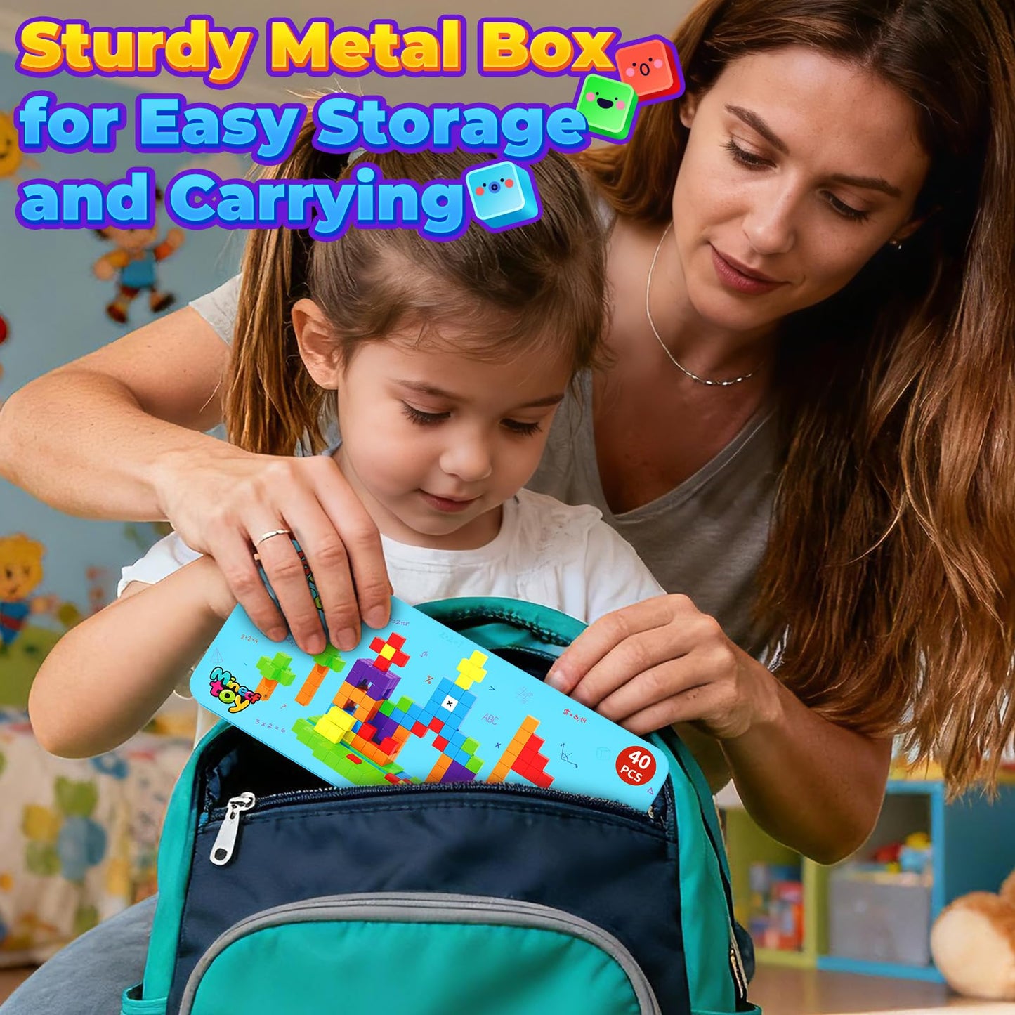 Minecftoy Magnetic Blocks Mini Travel Essentials Toddler Toys with Case Set, Kids Magnet Building Blocks Sensory Montessori Autism Toys for 3+ Boys & Girls Birthday Gifts