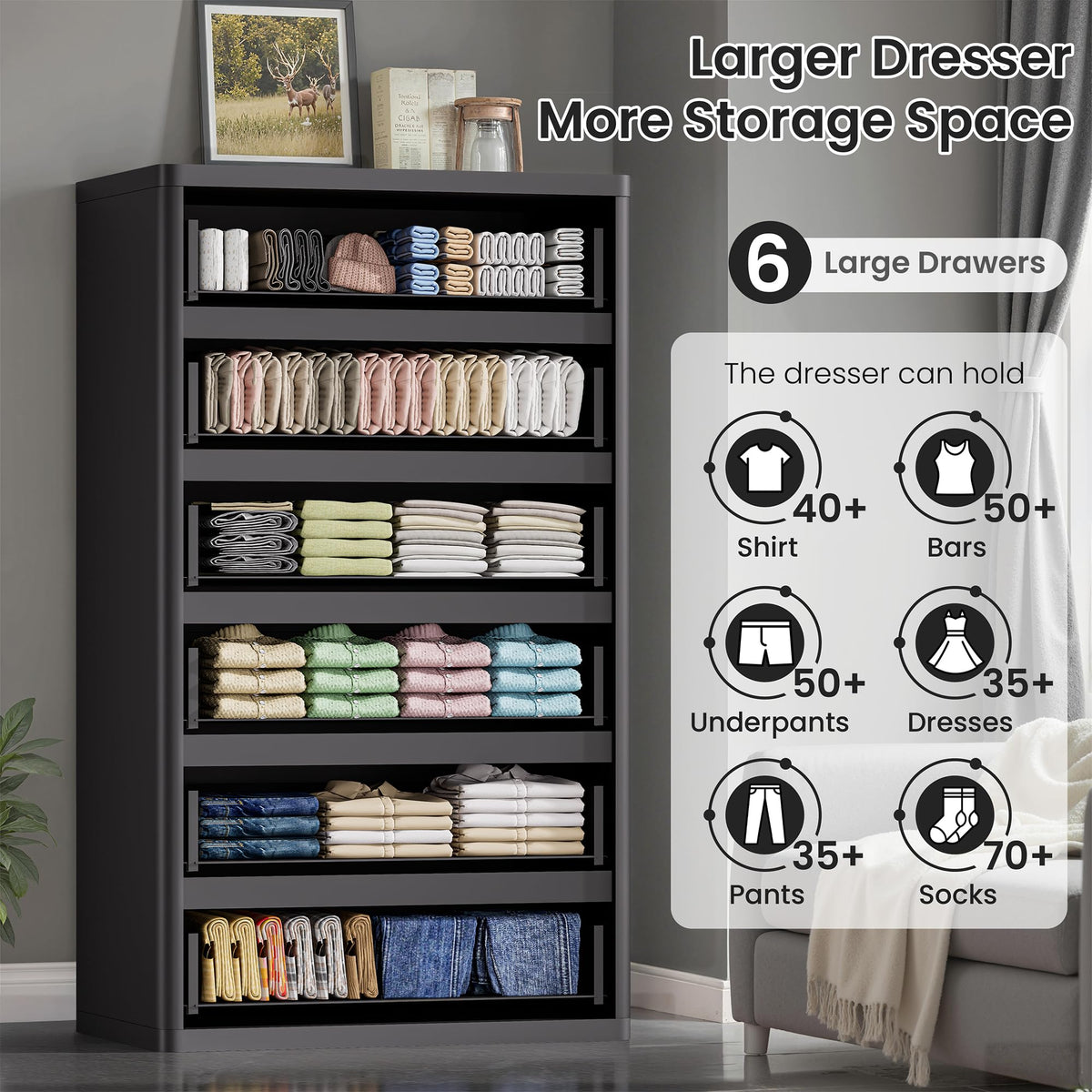 Black 56" Tall Dresser for Bedroom
