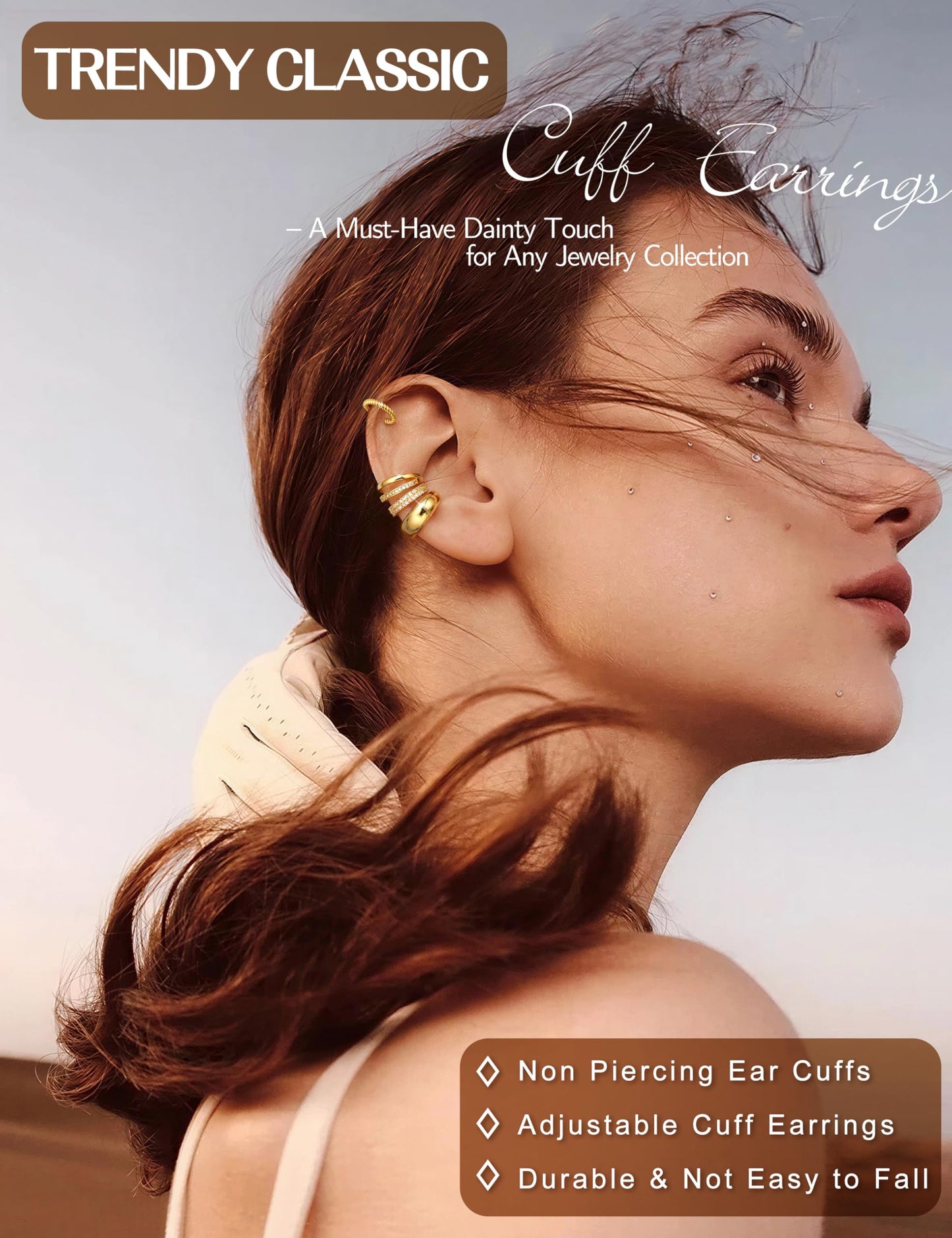 4 Pairs Ear Cuffs Non Piercing - Silver Plated Ear Cuffs Earrings for Women Trendy Ear Cuff for Non Pierced Ears Clip On Carrtilage Earring Lightweight Adjustable Fake Earrings Set Trendy