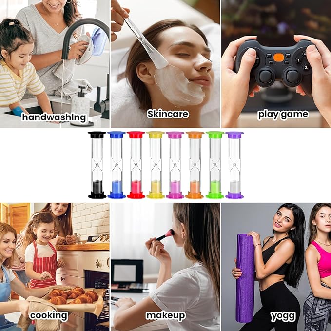 8 Pack Colorful Sand Timer, Hourglass Sand Clock Timer Set, 10Sec 15Sec 30Sec 1Min 2Min 3Min 5Min 10Min for Kids Brushing Teeth, Classroom Home