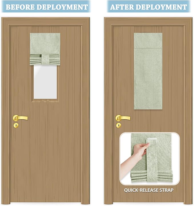 RYB HOME Classroom Door Window Cover, 100% Blackout Shades for Classroom Windows and Doors Cover Lockdown Shades Blocks Views, W 8 x L 36 inch, Light Sage, 1 Panel