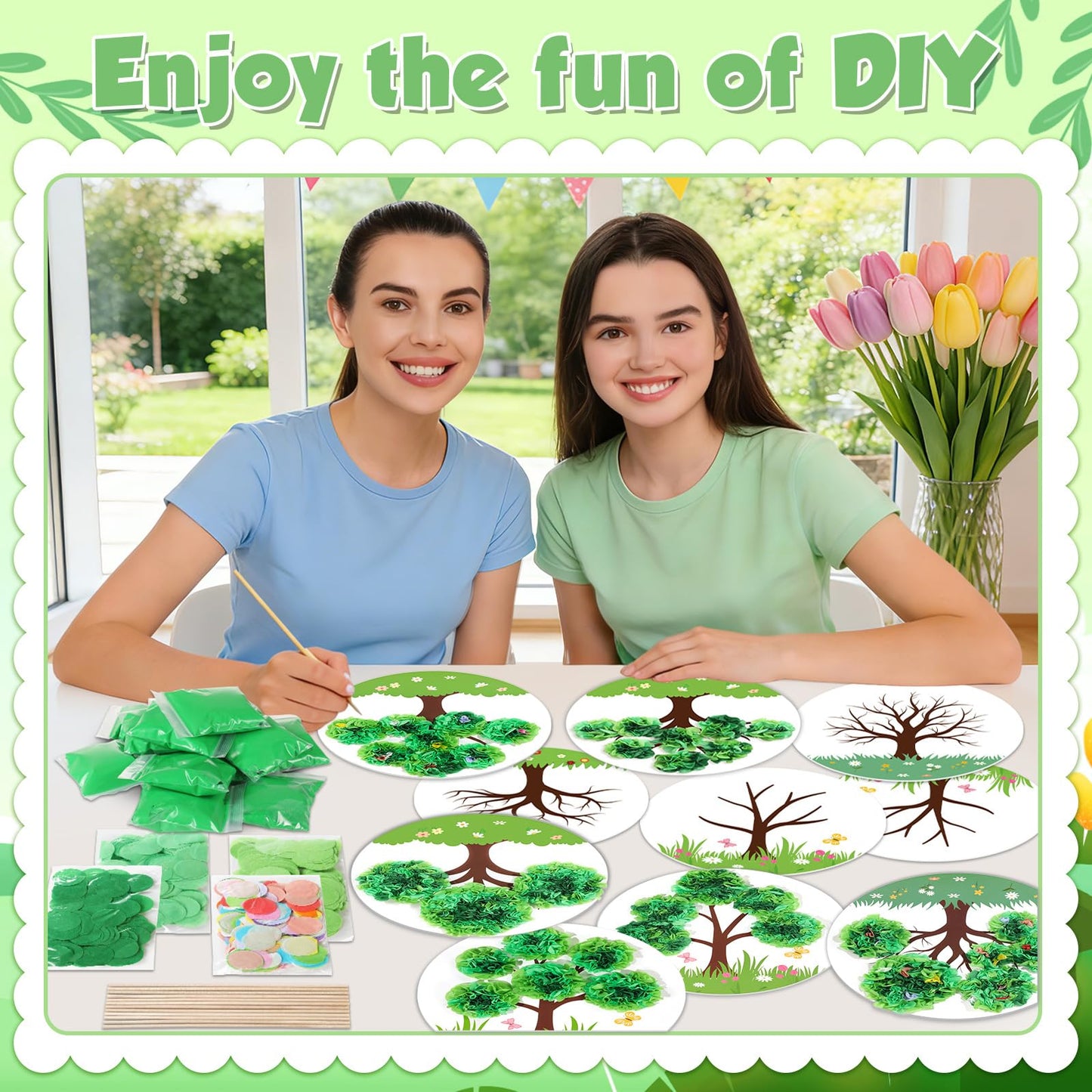 ZOIIWA Spring Poke-in Craft Kit Make Your Own Springtime Tree Ornament Spring Tree Crafts Kit Summer Poking Art Decor for Home Creative Activity Art Project Birthday Party Decor Supplies 24 Sets