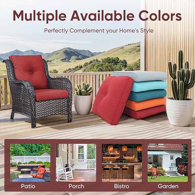 9-Piece Outdoor Patio Cushion Set - Fade & Water Resistant with Removable Olefin Cover, 22x24x4 Inch Memory Foam Cushions for Wicker Sectional Sofa – Red/Buckle