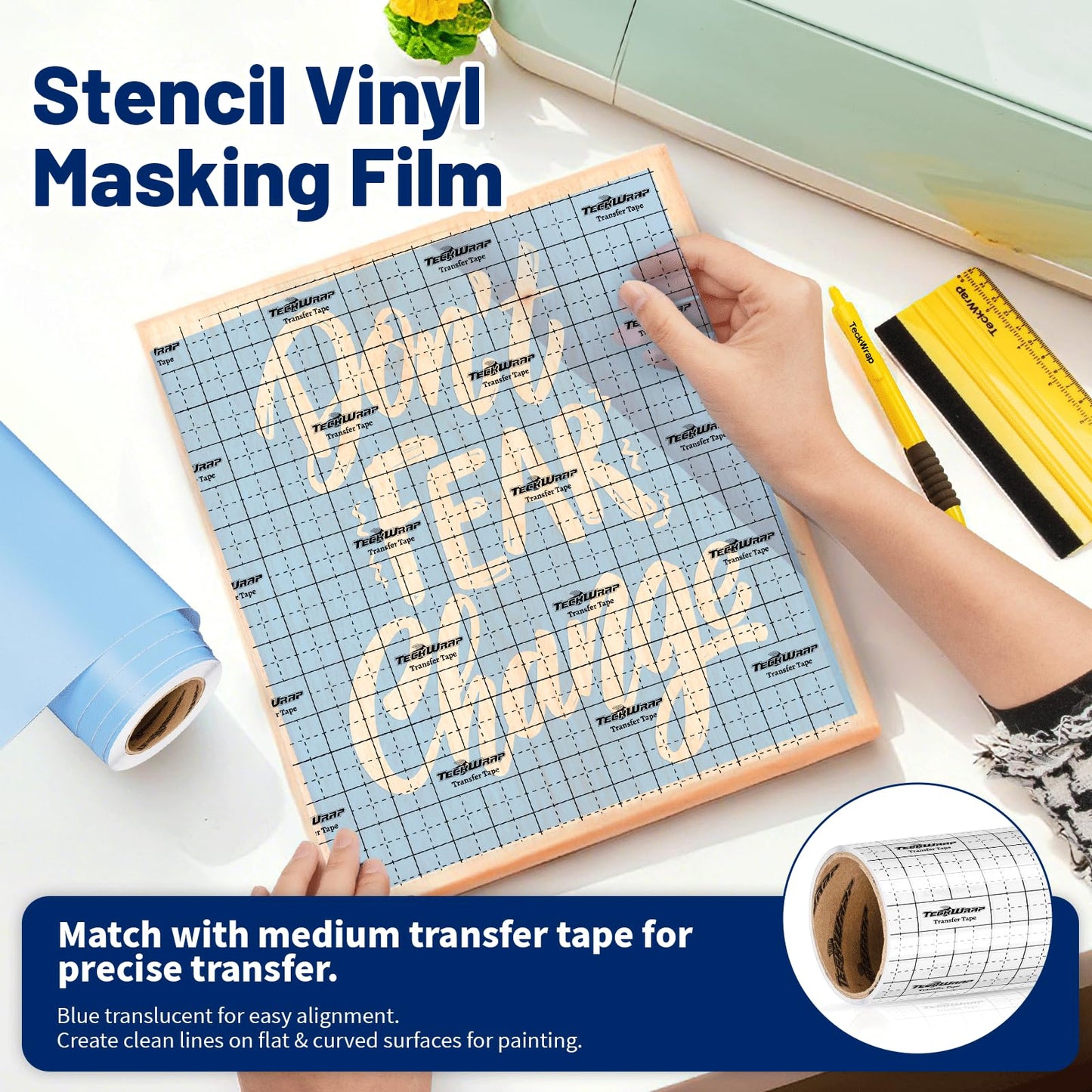 TECKWRAP Blue Stencil Vinyl - Blue Stencil Film for Craft Cutter - Removable Vinyl Stencil Paper - Easy to use, No Residue, Multi-Purpose (12” x 30FT)