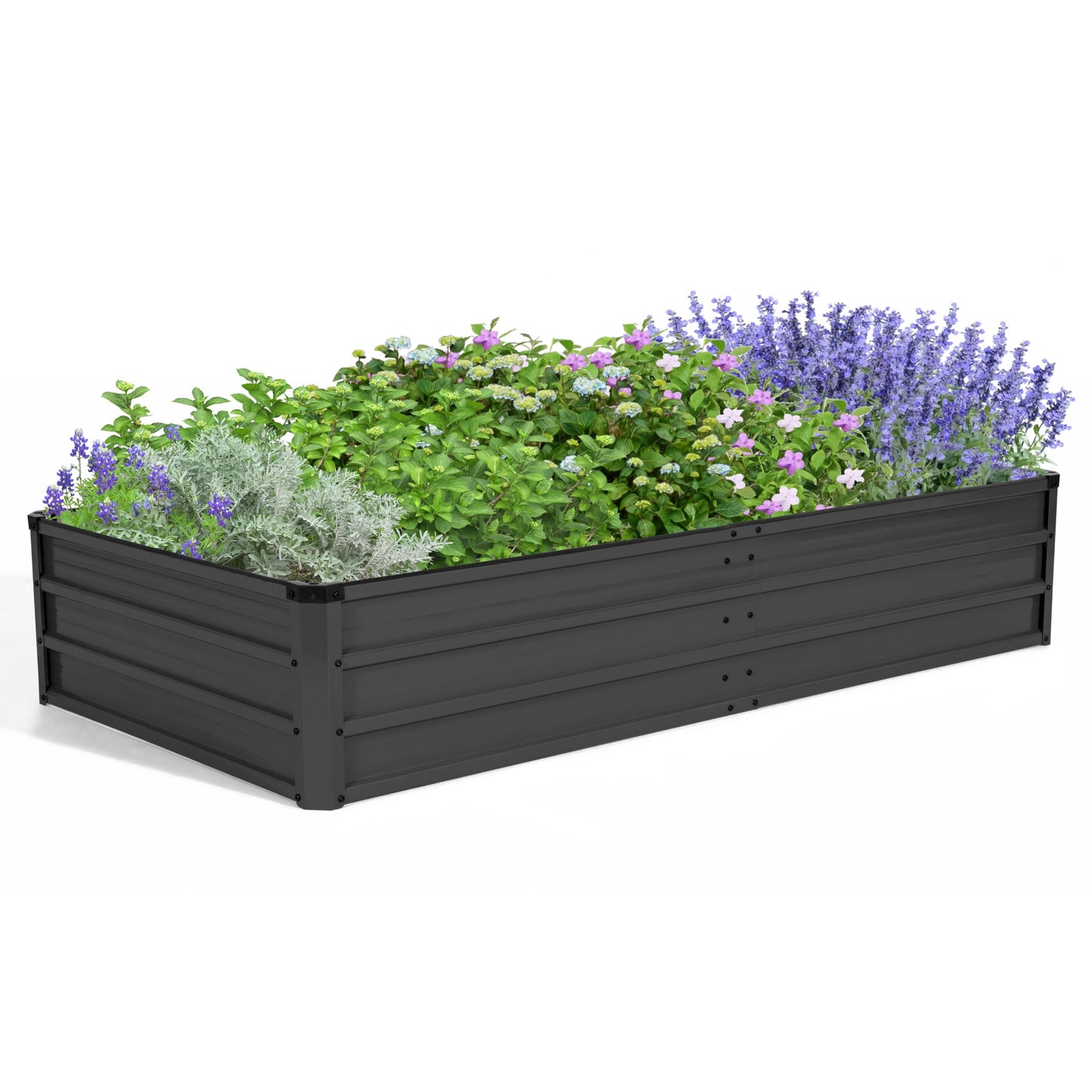 NUU GARDEN Rectangular Galvanized Raised Garden Bed for Gardening Elevated Planting Metal Planter Box Outdoor Patio Planting Bed for Vegetables Flowers Herb, Dark Gray