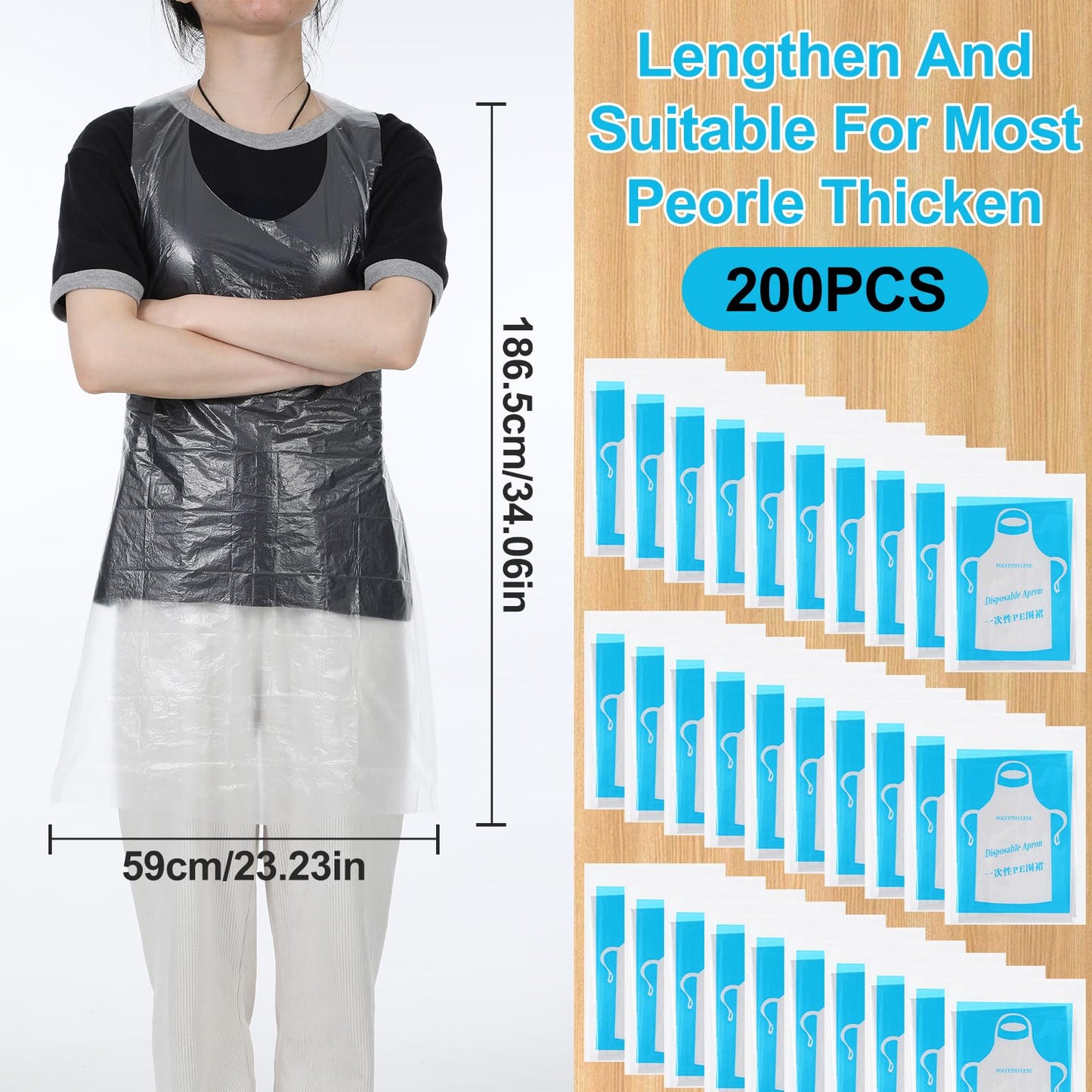 Yuanan 200 Pack Plastic Aprons Disposable Adults, Large Clear Painting Smocks for Adults Cooking, DIY Crafts, Parties(34 x 23 Inch)