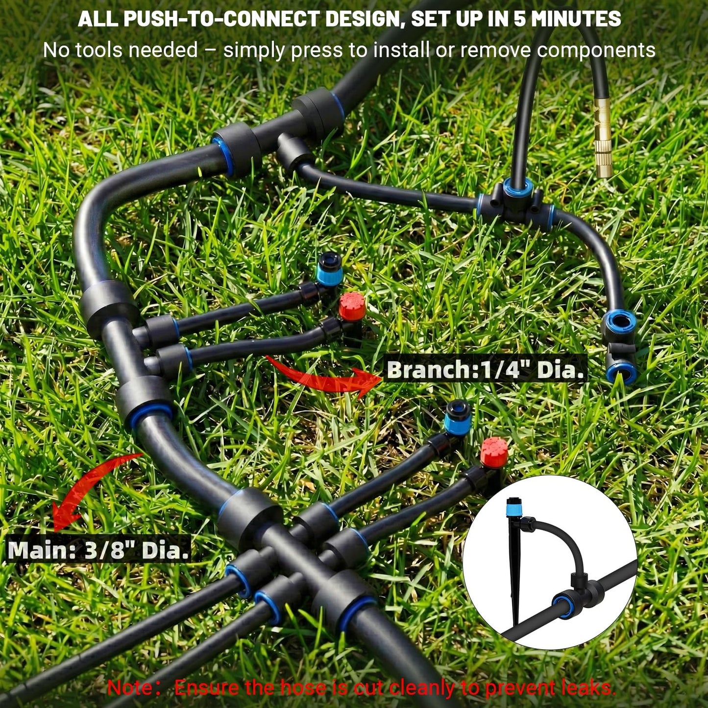 230FT Drip Irrigation Kit with Quick Connect PE Tubing, Automatic Garden Watering Sprinkler System, 2026 Upgraded Water-Saving Design with 3 Adjustable Misting Emitters, Greenhouse & Raised Bed