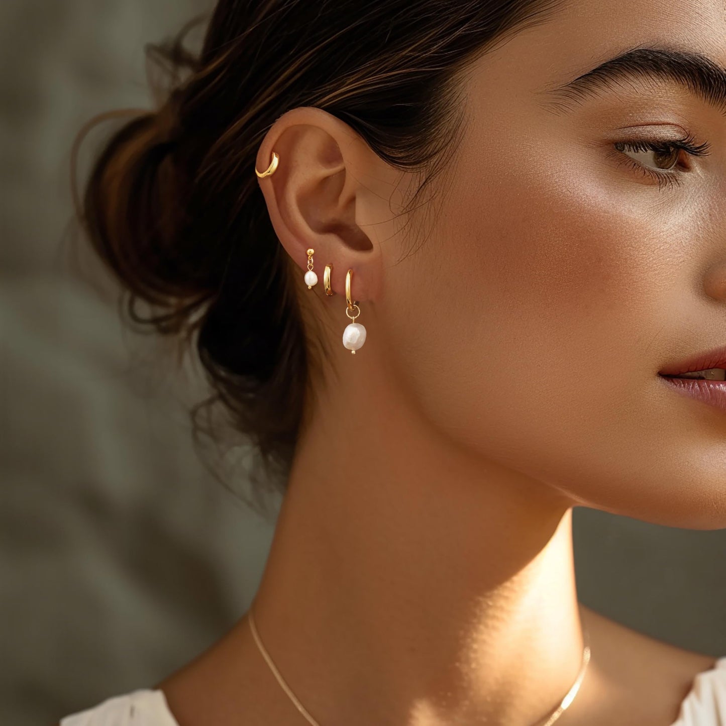 Moodear Trendy Pearl Drop Hoop Earrings for Women - Dainty 14K Gold Plated Small Dangle Baroque Pearls Stud Hoops Hypoallergenic Earring Sets for Multiple Piercing