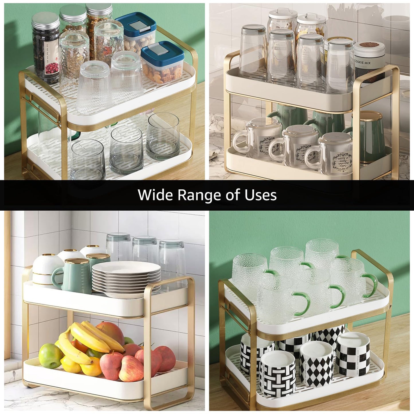 CYEAH 2-Tier Cups Mugs Drying Rack with Removable Drain Tray, Multi-Functional Storage Organizer Shelf, Kitchen Countertop Tray for Water Coffee Glass Cup Bowls Food and Seasoning Jar Holder
