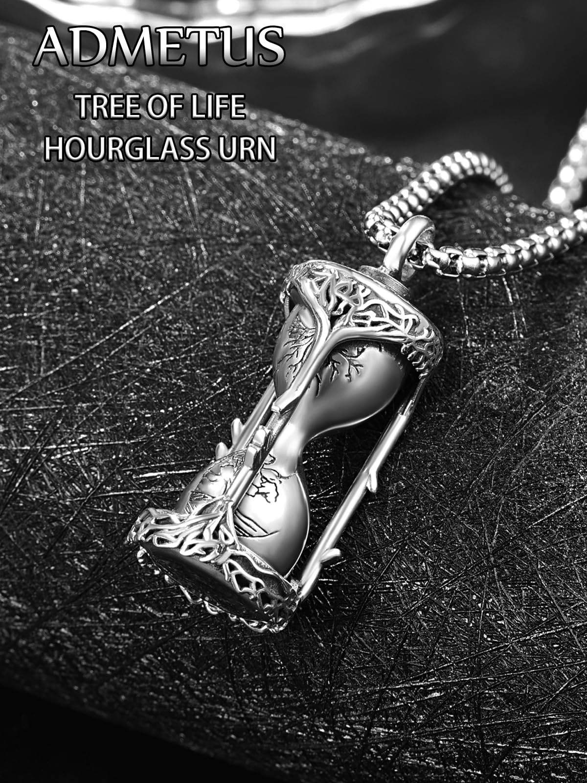 ADMETUS Tree of Life Hourglass Urn Necklaces for Ashes Silver Cremation Jewelry for Ashes for Men Ash Keepsake Pendant Memorial Gifts