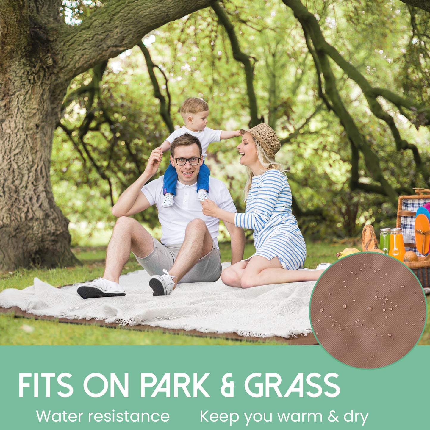 Tiny Land Picnic Blankets, 2 in1 Double Layer Waterproof Mat + Blanket, Foldable Beach Mat,Outdoor Blanket, Portable Camping Blanket, Extra Large Beach Mat, for Camping Park Beach Grass