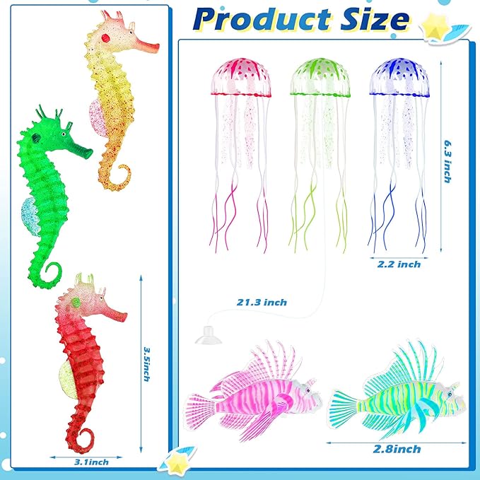 Patelai 8 Pcs Jellyfish Fake Fish Tank Aquarium Decorations, Dreamy Color