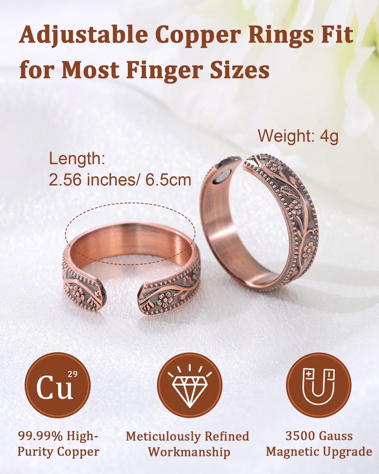BioMag Magnetic Rings, Pure Copper Ring for Men Women, Adjustable Fingers Thumb Ring Jewelry Gift (Copper B-2Pcs)