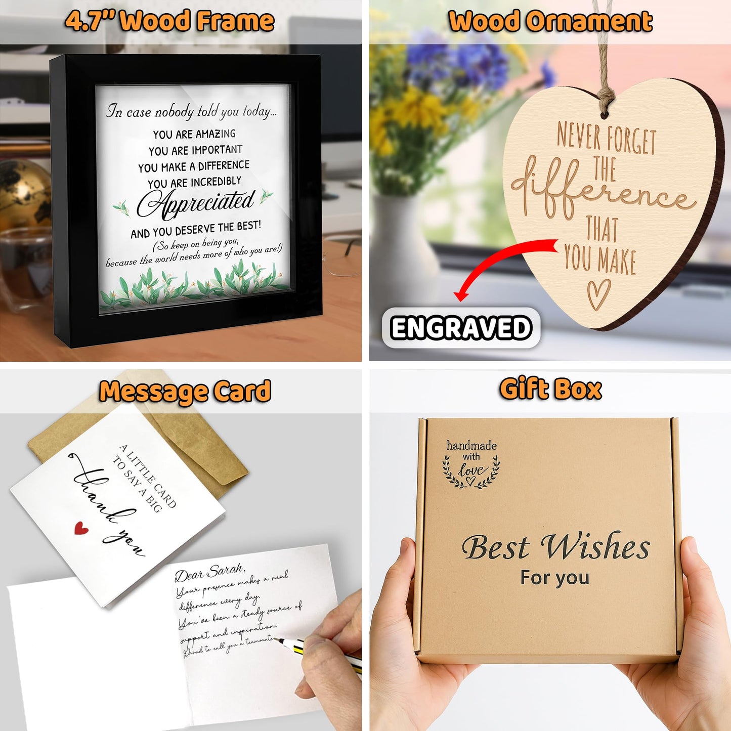 Thank You Appreciation Gift Set with Inspirational Quote Sign, Wooden Heart Ornament & Card – Meaningful Recognition Gift Doctor, Coworkers, Employees, Teachers – Desk or Wall Decor HF483
