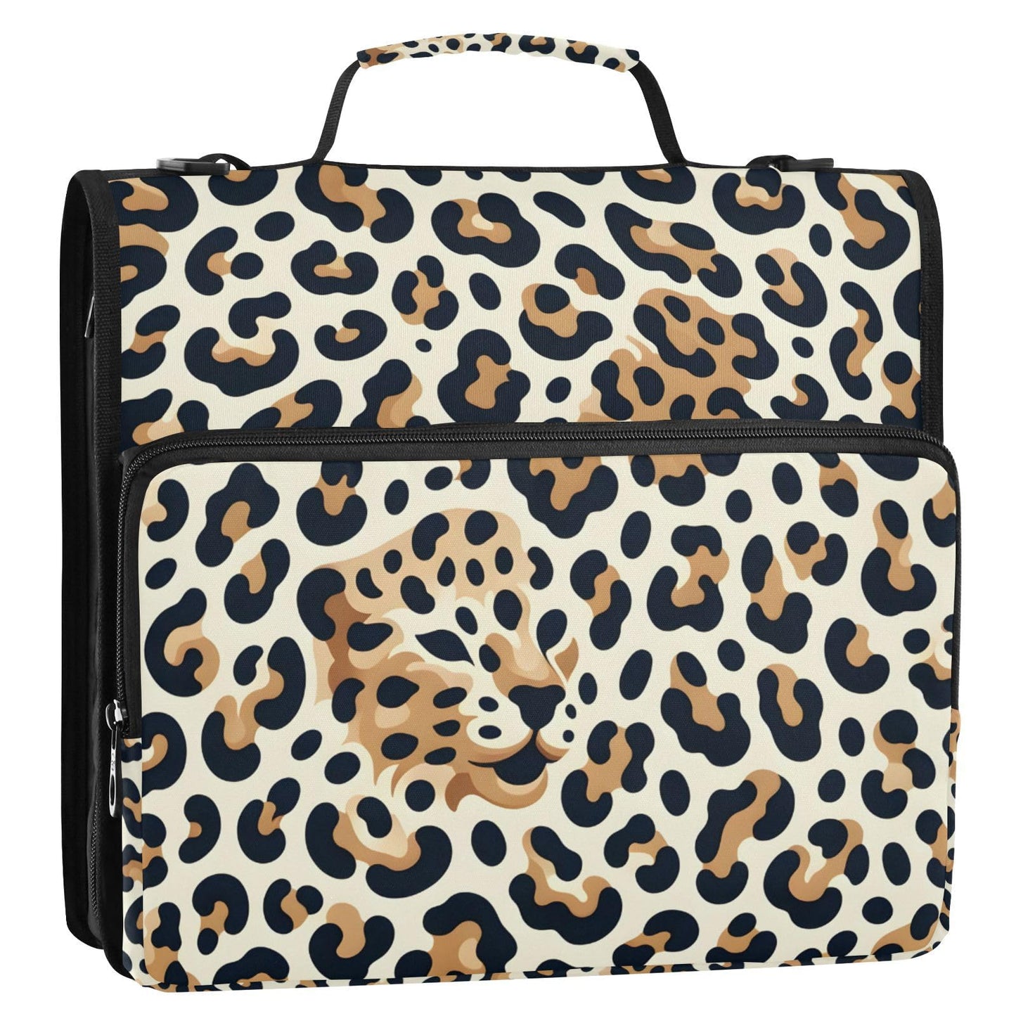ALAZA Zipper Binder 3 Ring Abstract Leopard Print Cheetah Binder Organizer with Zipper and Shoulder Strap Large Capacity Multi-Pocket Trapper Keeper File Folder for Office Supplies