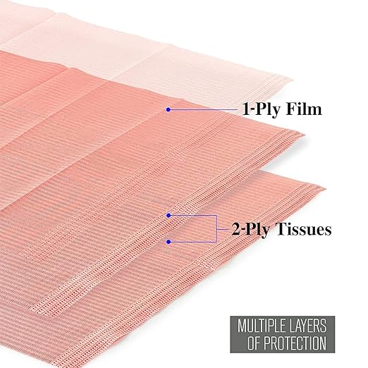 JMU 125 Pack Dental Bibs Disposable, 2-Ply Paper 1-Ply Film Dental Bibs 13" x 18", Orange
