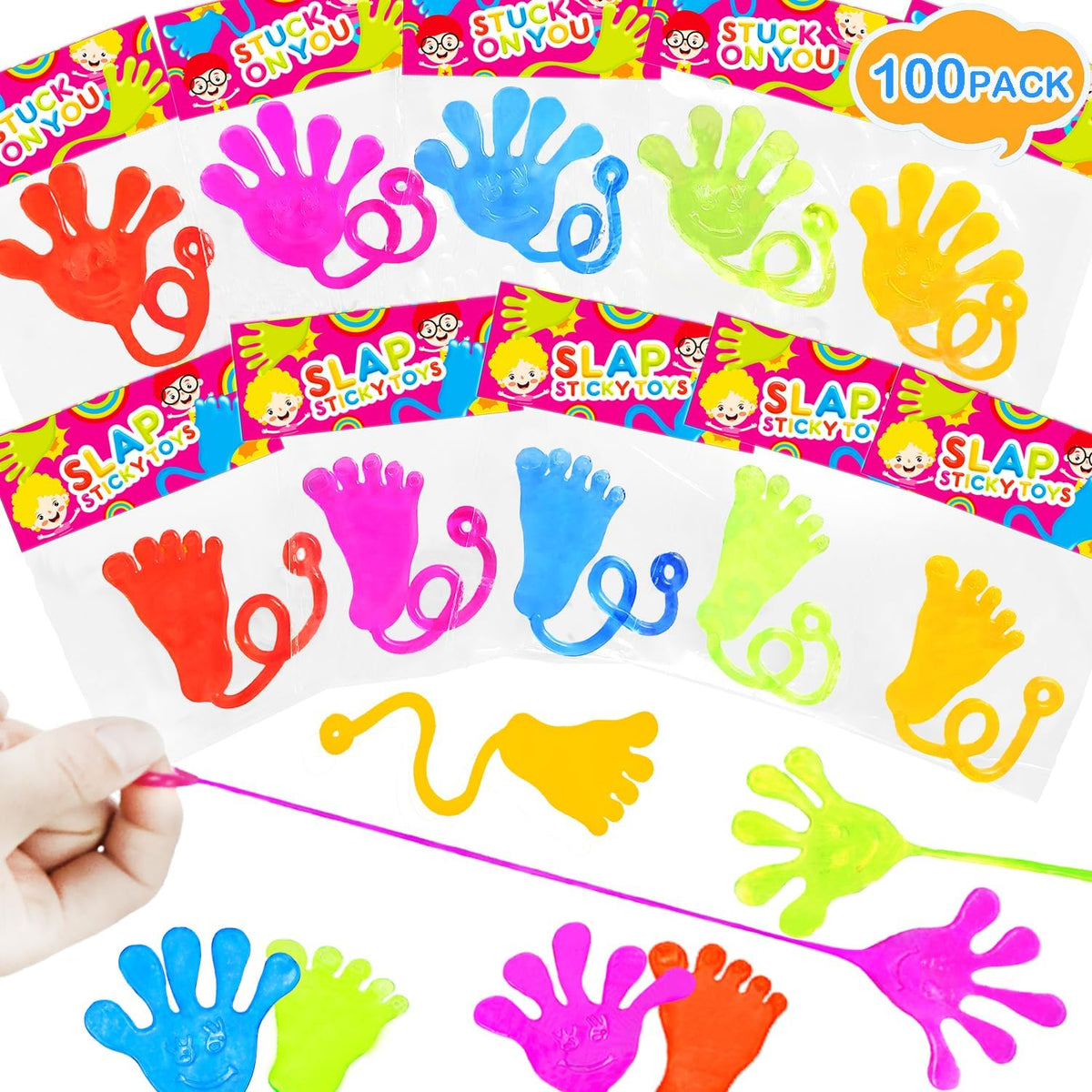 Large Sticky Hands Bulk Party Favors Supplies Toy Gifts for Kids (100 PCS), Christmas Goodie Bag Stocking Stuffer Fillers for Toddlers, Class Treats Prizes Pinata Parade Throw Giveaways for Boys Girls