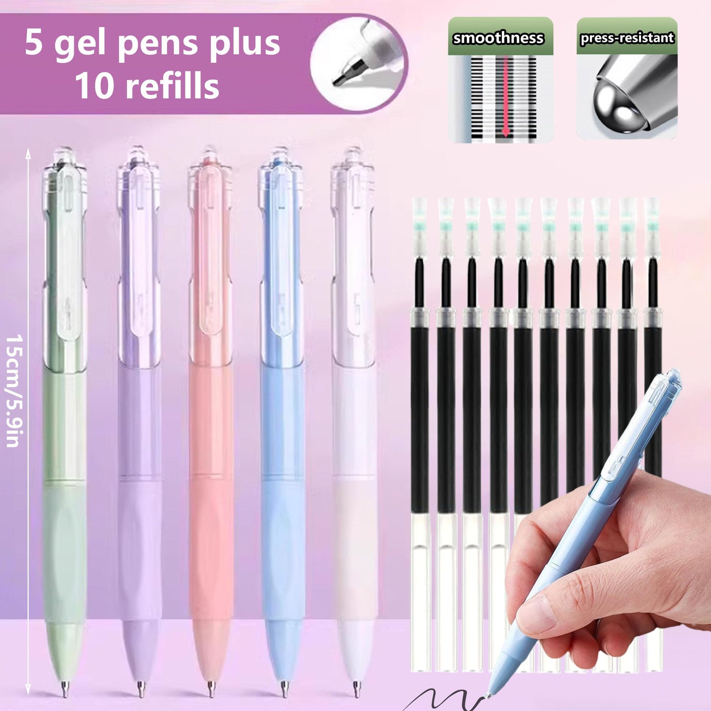 Ristpal 42 PCS Aesthetic School Supplies with Large Pencil Case, 12 Marker Pens with box, 5 Black Ink Gel Pens, 6 Mechanical Pencils Set, Sticky Notes, Complete Essentials Stationery Kit for Students