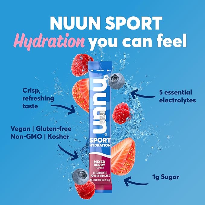 Nuun Sport Electrolyte Powder Packets with Magnesium, Calcium, Potassium, Chloride, and Sodium, Hydration Packets for On-The-Go, All Out Orange Flavor, Gluten Free & Vegan, 16 Single Servings