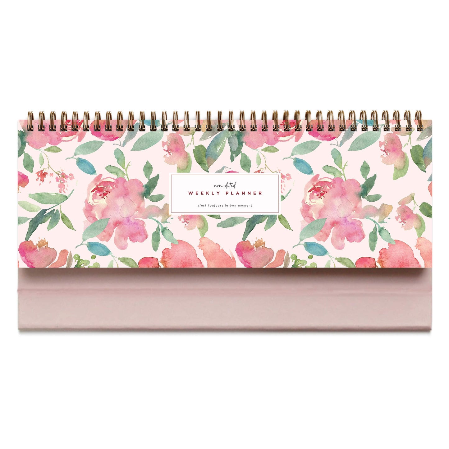 Belle Fleur Non-Dated Spiral Weekly Desk Calendar Planner, 60 Week Inspirational to Do List Pad Desktop Stand, 3.75" x 10.5", La Lune Collection by Bright Day