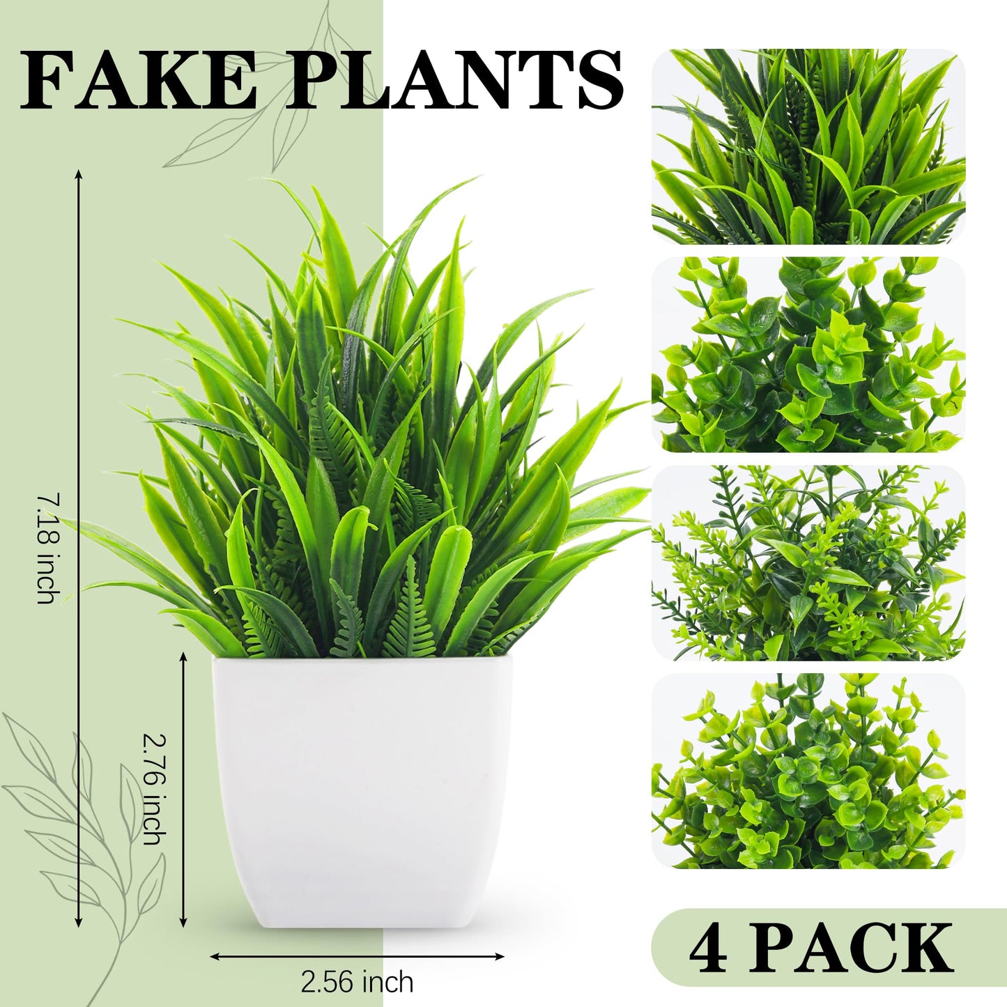 Der Rose 4 Pack Fake Plants Small Artificial Mini Faux Plants Indoor for Room Home Office Shelf Decor
