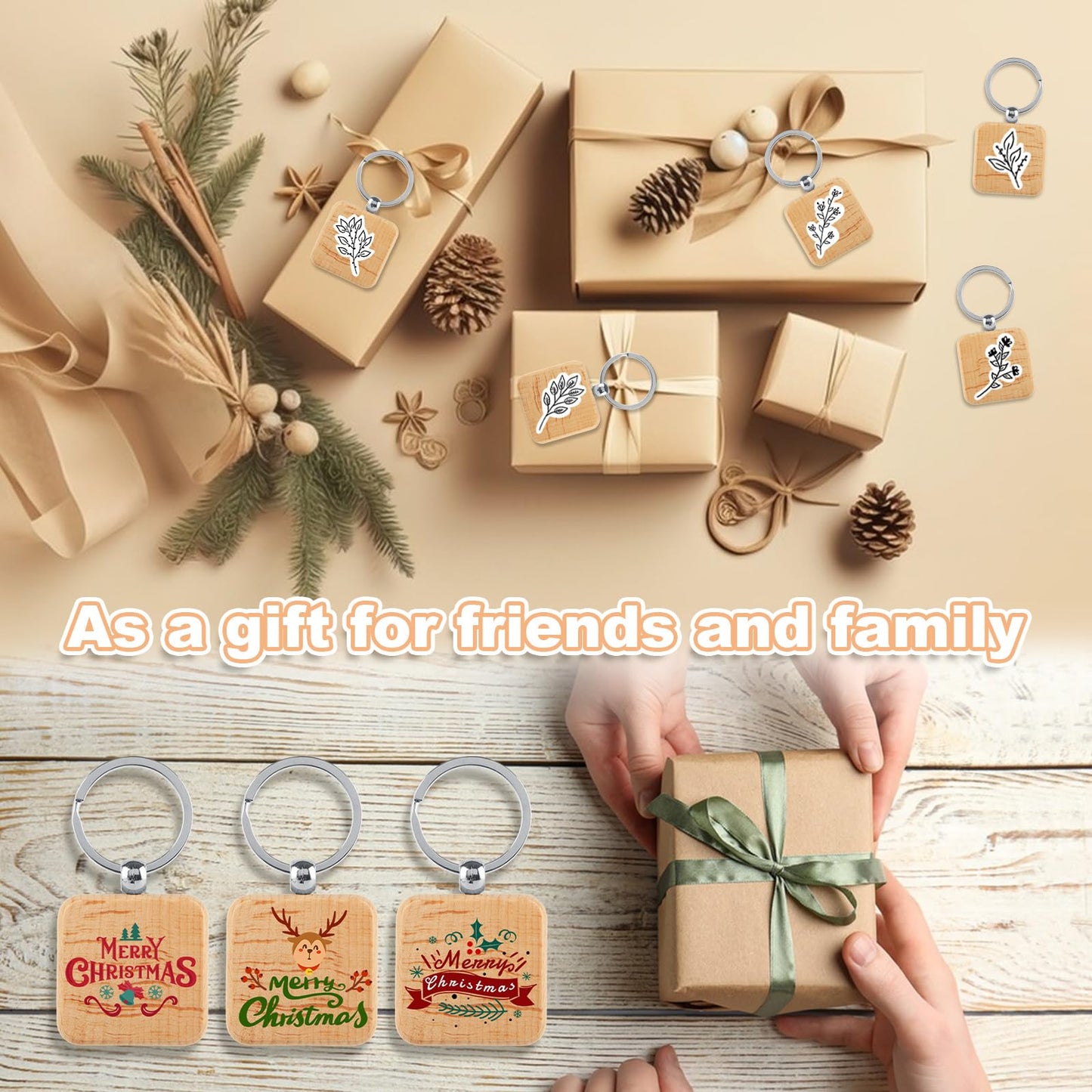 YAYODS 70 Pieces Wood Keychain Blanks, Square Wooden Blanks Bulk with Key Rings, Engraving Wood Keychain Tag for DIY Crafts Gift