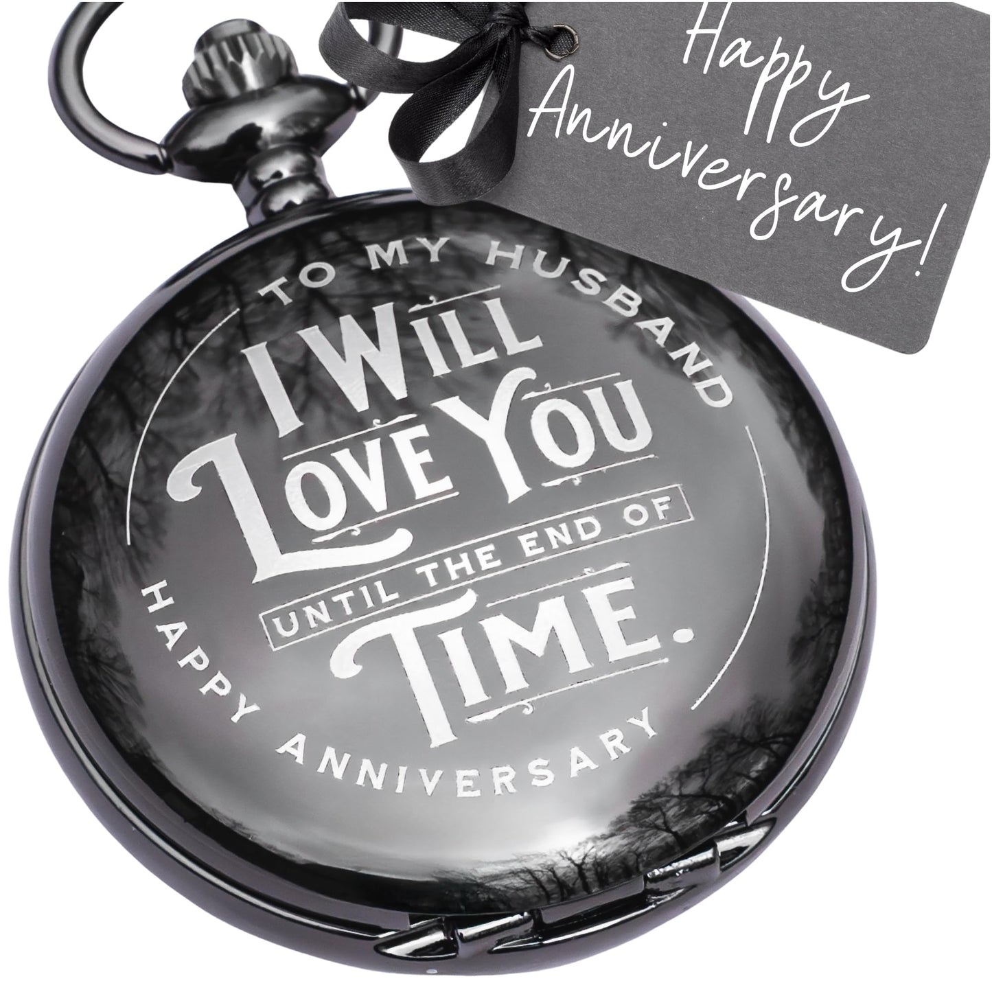 Red Dot Laser Engraving Anniversary Pocket Watch for Husband - Engraved Silver Stainless Steel - Meaningful Keepsake - Boxed and Ready to Give