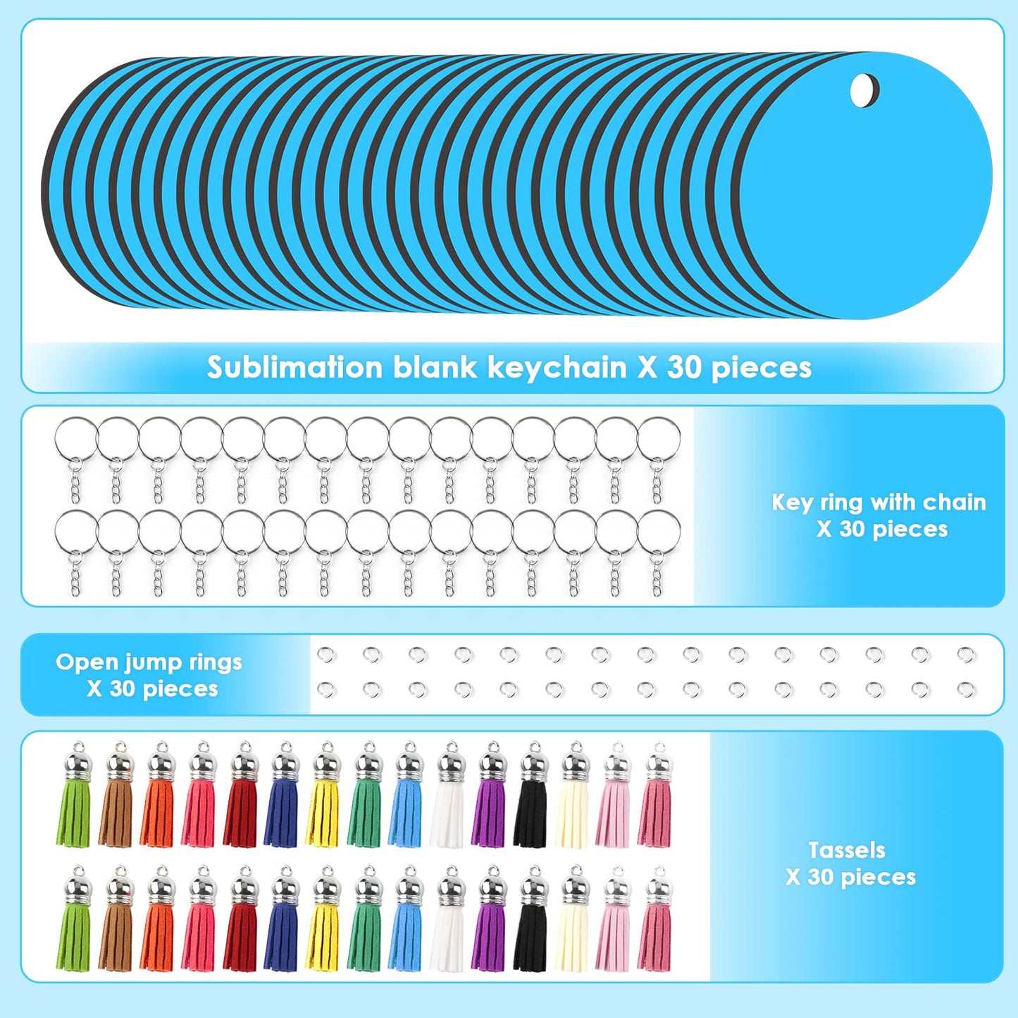 HTVRONT Sublimation Keychain Blanks - 120Pcs Round MDF Keychains with Tassels - Heat Transfer Keychains - Adult Unisex Gift
