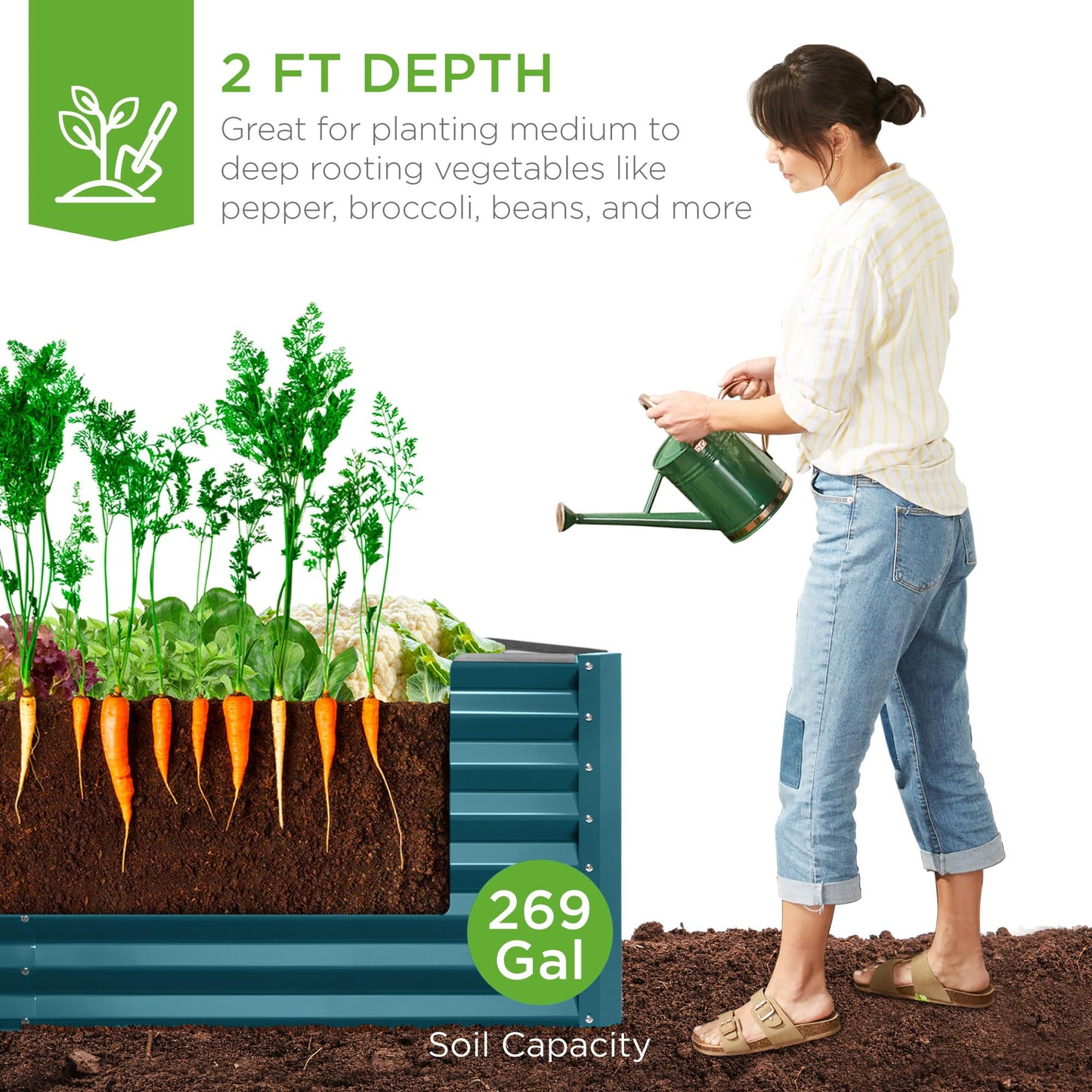 Best Choice Products 6x3x2ft Outdoor Metal Raised Garden Bed, Deep Root Box Planter for Vegetables, Flowers, Herbs, 269 Gallon Capacity, 100% Non Toxic Materials - Peacock Blue