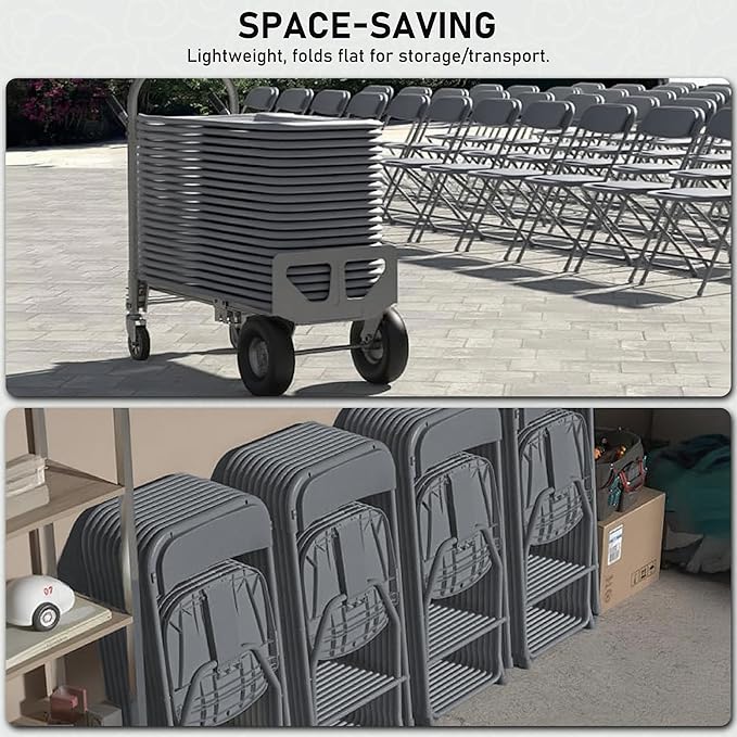 SEALAMB Plastic Folding Chairs 30 Pack, Gray Commercial Portable Indoor/Outdoor Chairs for Home Office, Wedding, Events Parties with Steel Frame, 350lbs Capacity (Gray-Plastic, 30 Pack)