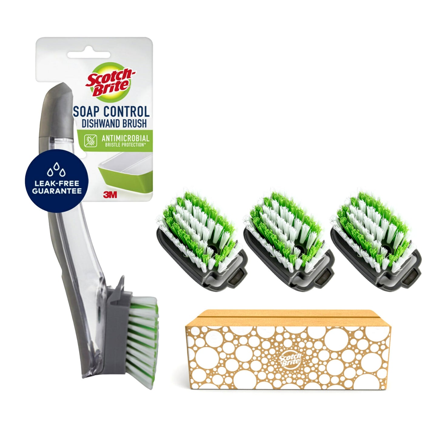 Scotch-Brite Advanced Soap Control Dishwand Brush Scrubber, Antibacterial* Dish Wand Brush with Soap Dispenser with Dishwand Brush Refil, 3 Pack