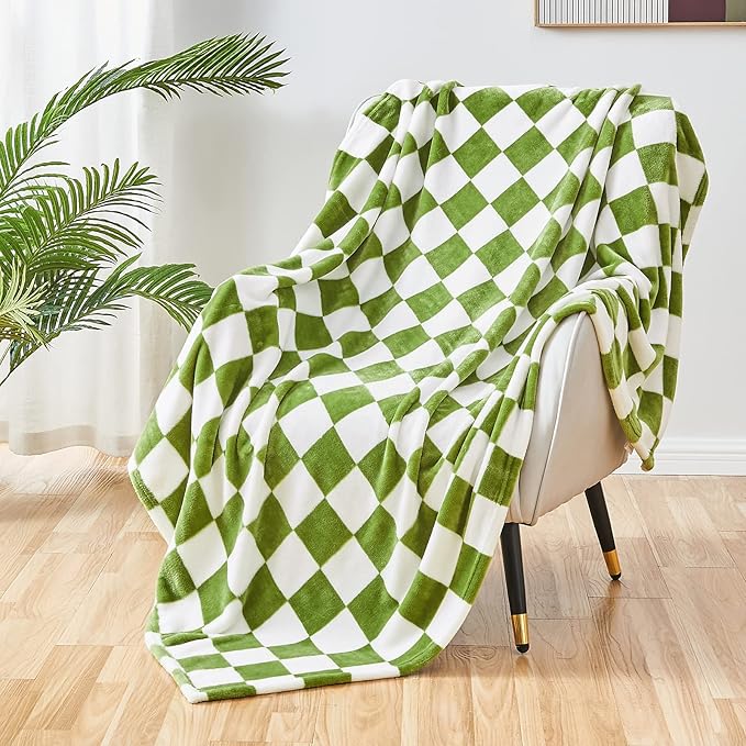 SOCHOW Checkered Flannel Throw Blanket, Soft Cozy Checkerboard Grid Pattern Fleece Blanket for Couch Bed Sofa, Sage Green 50 x 60 Inches