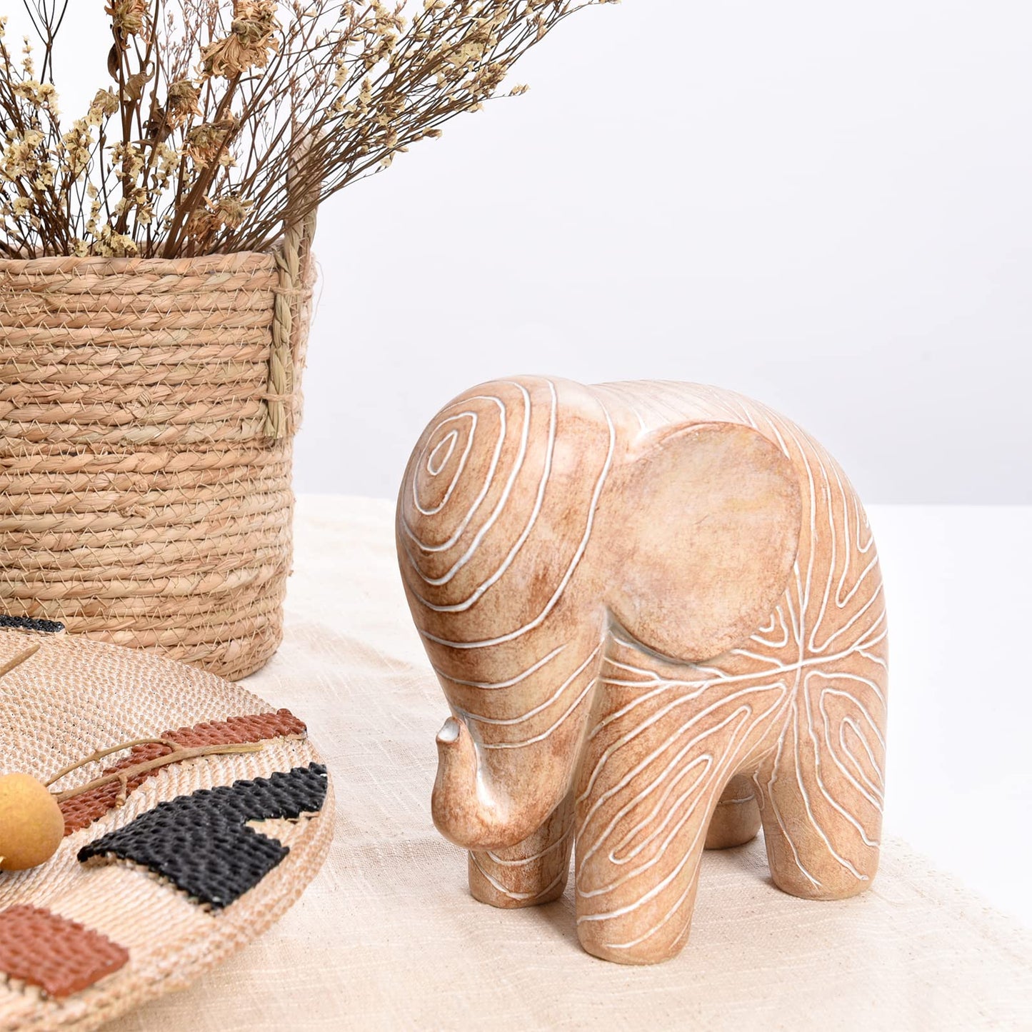 Kakizzy Elephant Statue, African Animal Decor, Wooden Elephant Gift for Women, Boho Decor for Living Room, Shelf, Office（1Pack, Big）