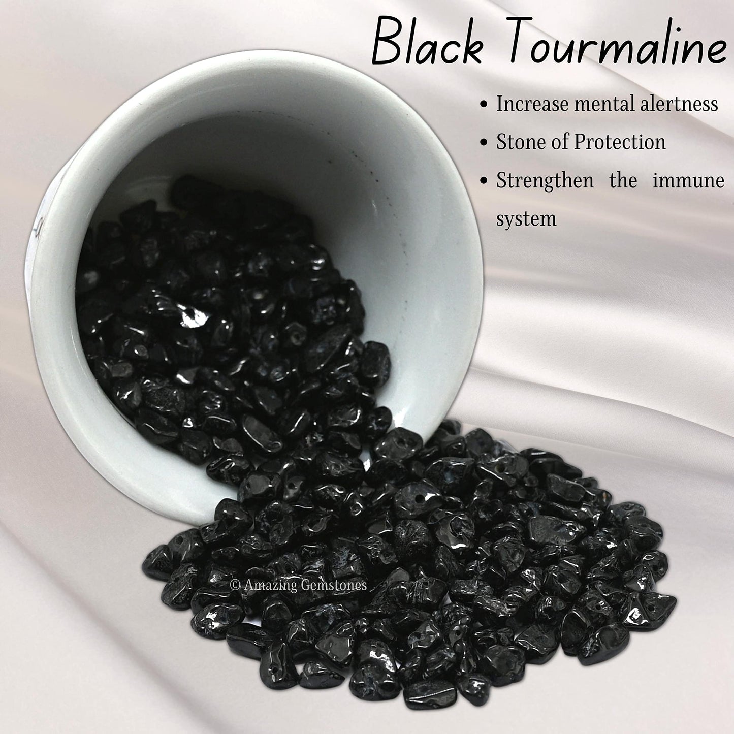 Black Tourmaline Pre Drilled Crystal Crushed Chips Beads for Bracelets Making, DIY Handmade Natural Healing Crystals (25 Inch Strand)