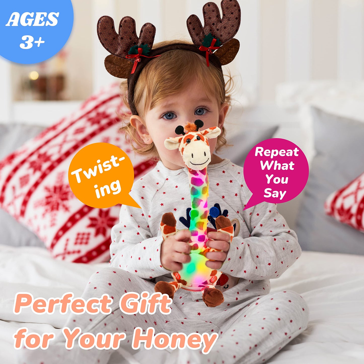 Hopearl Glowing Dancing Giraffe Toy Repeats What You Say Talking Toy Wriggle Singing Mimicking Twisting Electric Light Up Interactive Animated Speaking Gift for Kids, Brown, 13''
