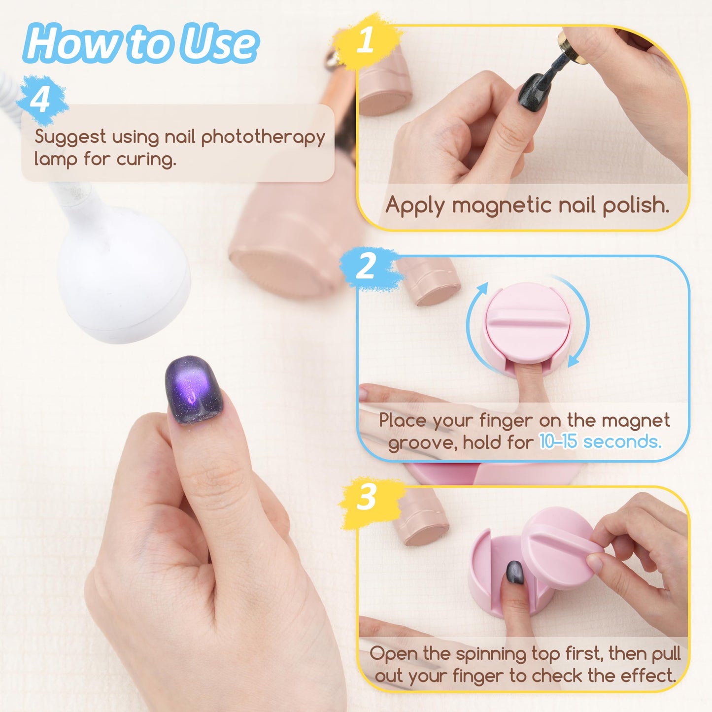 360° Rotating Cat Eye Magnet for Gel Nail Polish, Glass Bead Nail Magnet Spinner for Magnetic Nail Polish, Magnet for Nails with Spinning Top Design, Easy to Use for Beginners DIY & Salons