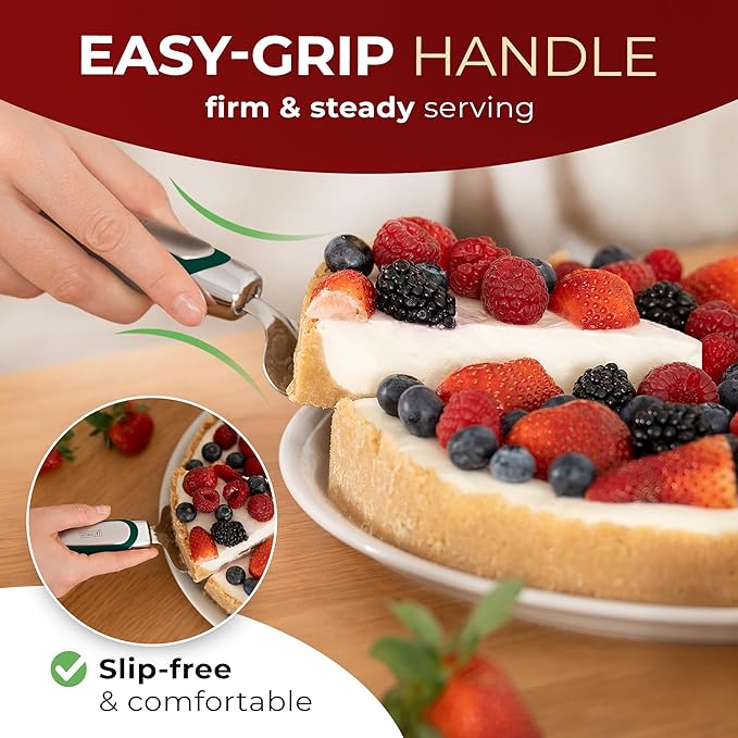 Orblue Pie Server, Essential Kitchen Tool, Serrated on Both Sides, Great for Right or Left Handed Chef, Stainless Steel Flatware, Cake Cutter, Dark Green