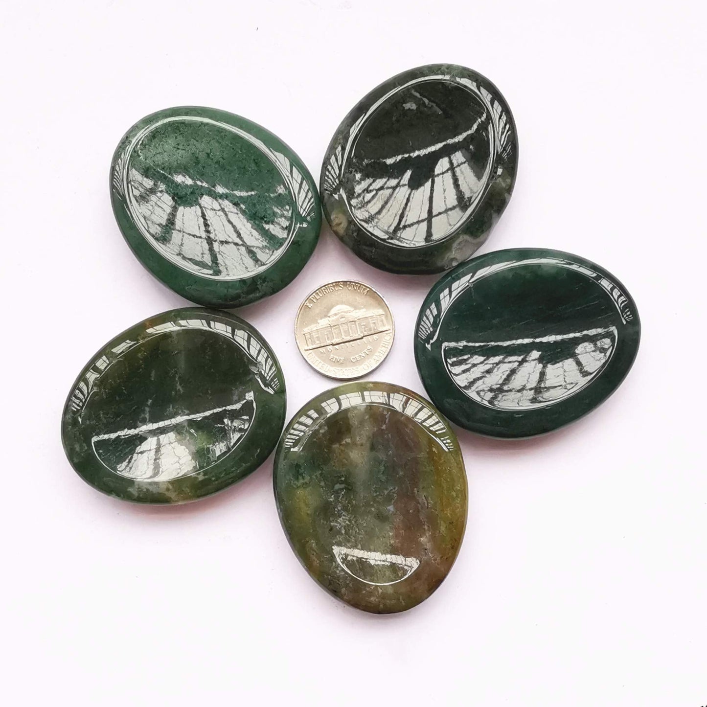 Bacatgem Moss Agate Water Drop Chakra Thumb Worry Stone,Stress Relax Healing Reiki Crystal Pocket Palm Stones