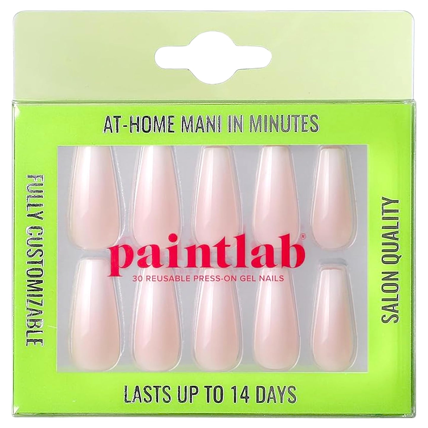 PaintLab Press On Nails - Gradient Nude Coffin Fake Nails, 30 Nails in 15 Sizes with Glue, Reusable Salon Quality Press On Nails