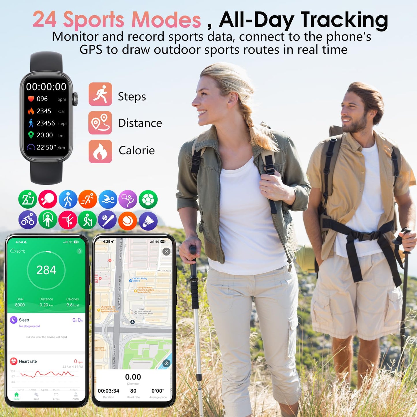 Fitness Tracker, Smart Watch with 24/7 Dynamic Heart Rate Blood Oxygen Monitoring Sleep Tracker Answer / Make Call 24 Sports Modes Pedometer IP68 Waterproof Step Calorie Counter for Women Men (Black)