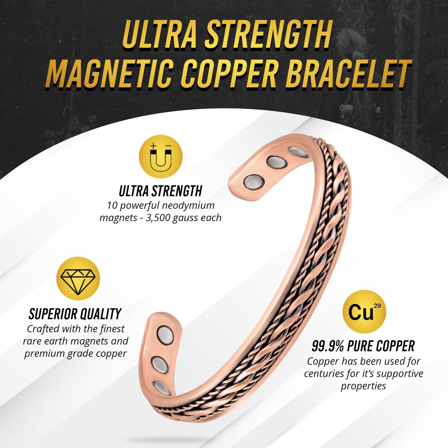 MagnetRX® Women's Copper Bracelet – Effective 99.9% Pure Copper Magnetic Bracelets for Women – Adjustable Womens Copper Cuff Bracelet Bangle (Inlay Wire)