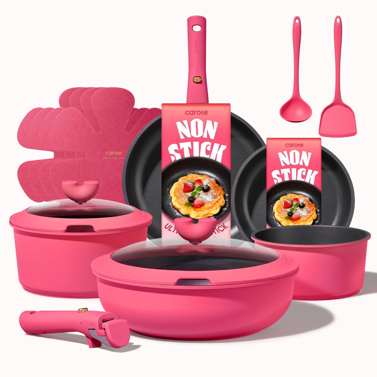 CAROTE 15pcs Pots and Pans Set Non Stick, Cookware Set Non Toxic with Detachable Handle, Induction Kitchen Cooking Set, Dishwasher/Oven Safe, RV/Camping Cookware