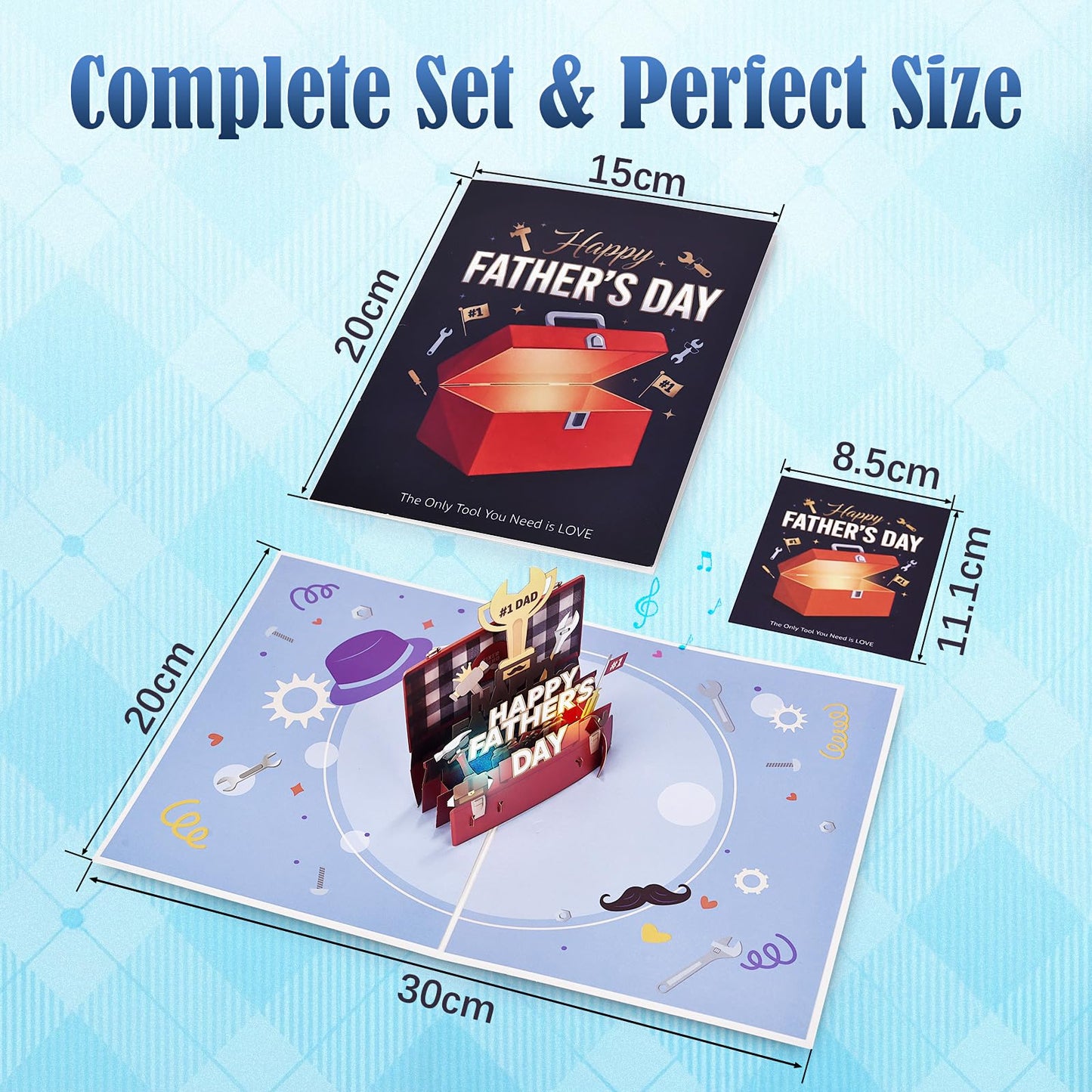 Leopong Father's Day Pop Up Card, Musical & LED Lighted 3D Toolbox,Unique Greeting Gift for Dad/Husband