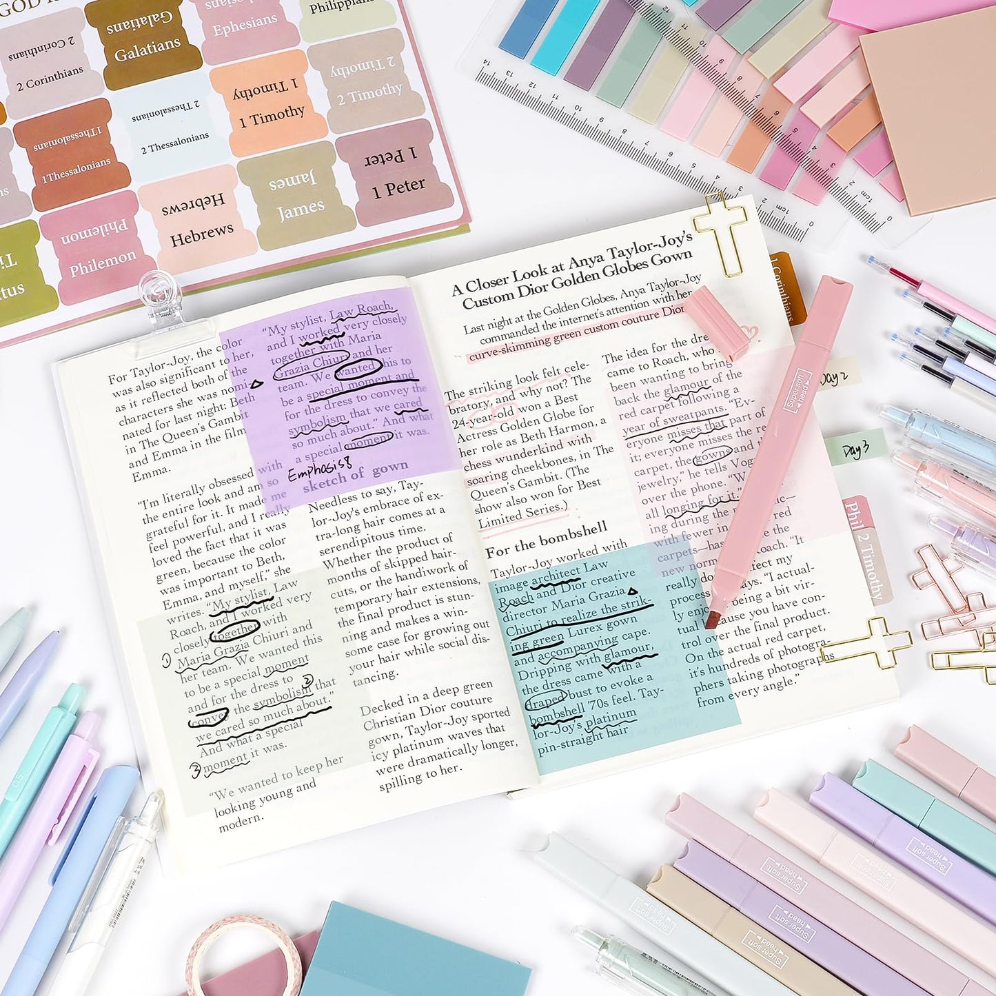 Nicpro Bible Journaling Kit, 76PCS Bible Study Supplies with Pen Case, Notes & Tabs, No Bleed Highlighter Pens, Bible Journal Accessories, Cute Spiral Notebook Stationary Set for Women Christian Gifts