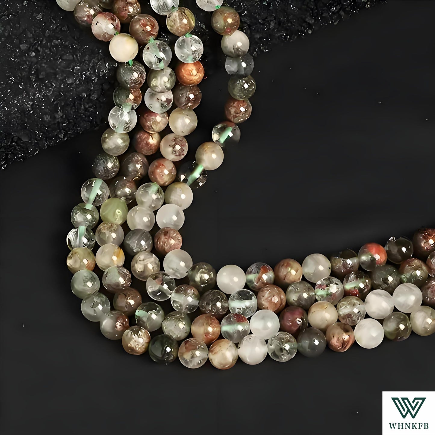WHNKFB 8mm 50PCS Natural Green Phantom Quartz Round Beads, Smooth Polished Loose Crystal Beads for Jewelry Making Craft - 6mm 8mm 10mm Options with Free Elastic Cord